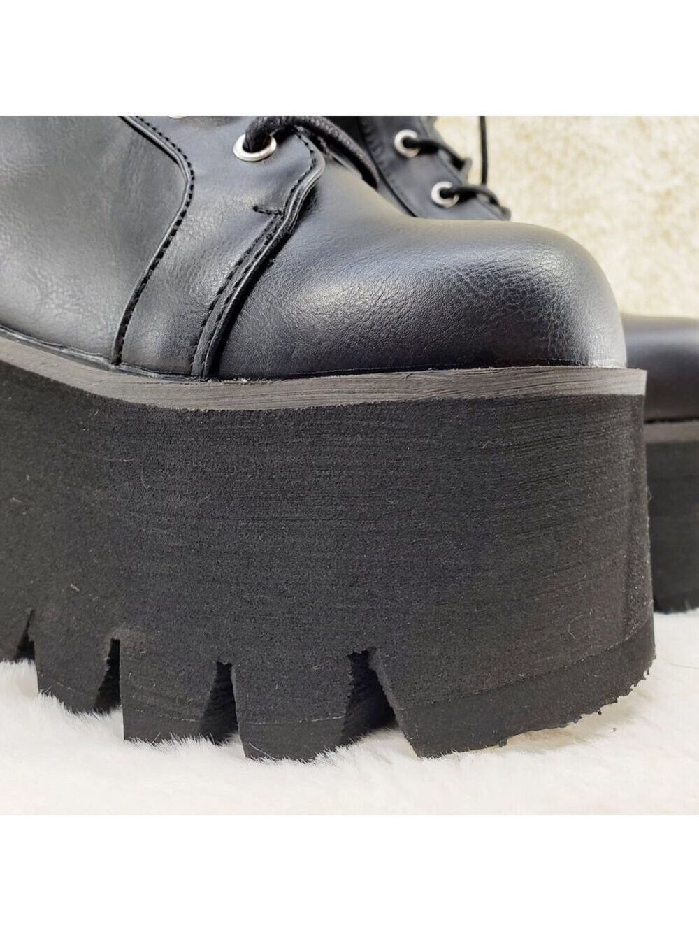 Ashes Black Matte Platform Goth Punk Mid Calf Combat Boots - Picture 6 of 14